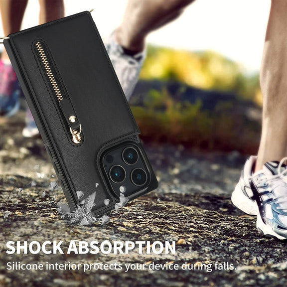 For iPhone 16 Pro Max Cross-body Zipper Square Phone Case(Black)