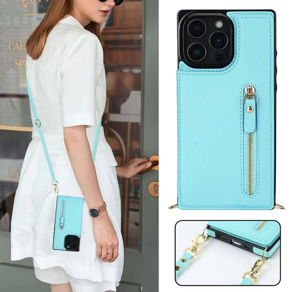 For iPhone 16 Pro Cross-body Zipper Square Phone Case(Green)
