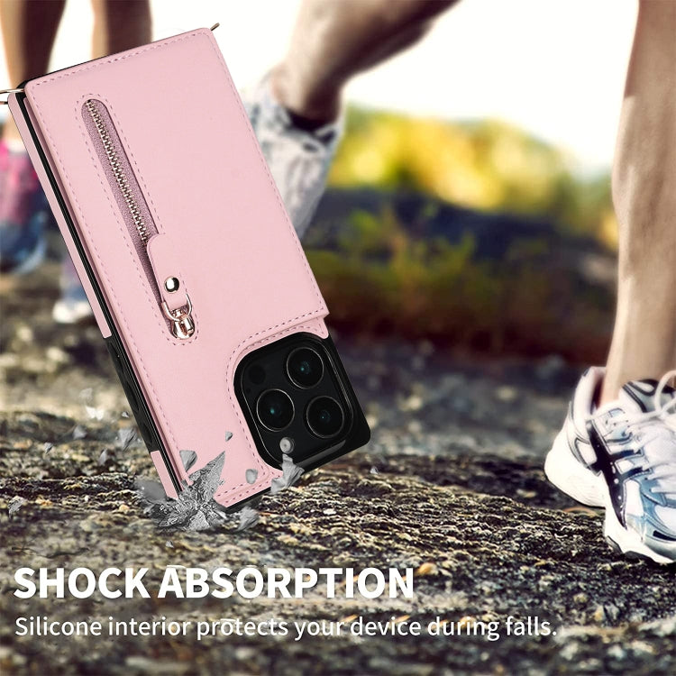 For iPhone 16 Pro Cross-body Zipper Square Phone Case(Pink)