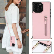 For iPhone 16 Pro Cross-body Zipper Square Phone Case(Pink)