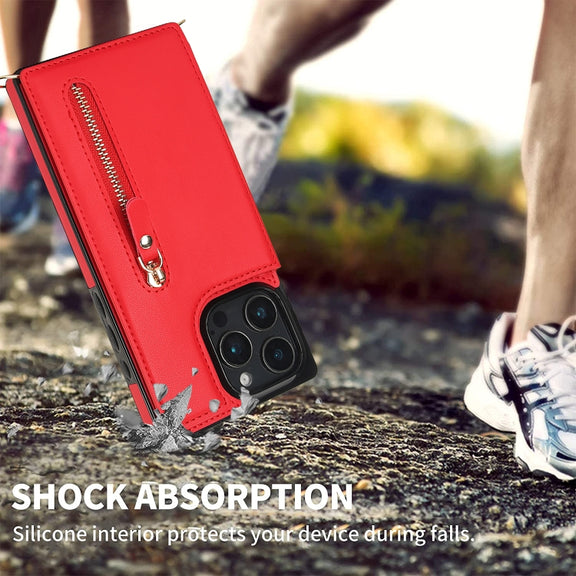 For iPhone 16 Pro Cross-body Zipper Square Phone Case(Red)