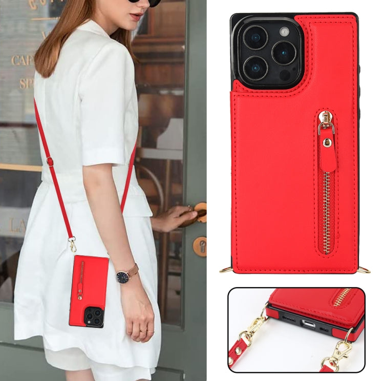 For iPhone 16 Pro Cross-body Zipper Square Phone Case(Red)