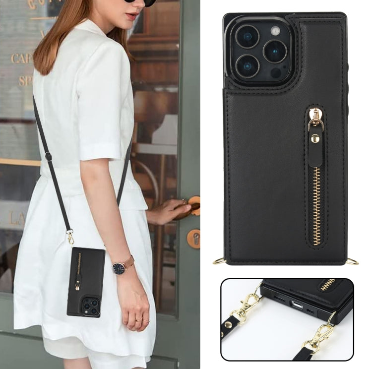 For iPhone 16 Pro Cross-body Zipper Square Phone Case(Black)