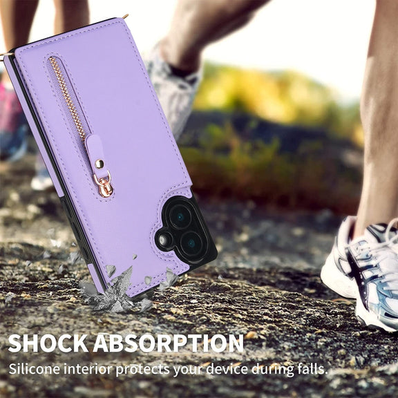 For iPhone 16 Plus Cross-body Zipper Square Phone Case(Purple)