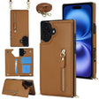 For iPhone 16 Plus Cross-body Zipper Square Phone Case(Brown) - iPhone 16 Plus Cases by PMC TechLife | Online Shopping South Africa | PMC TechLife | Buy Now Pay Later Mobicred