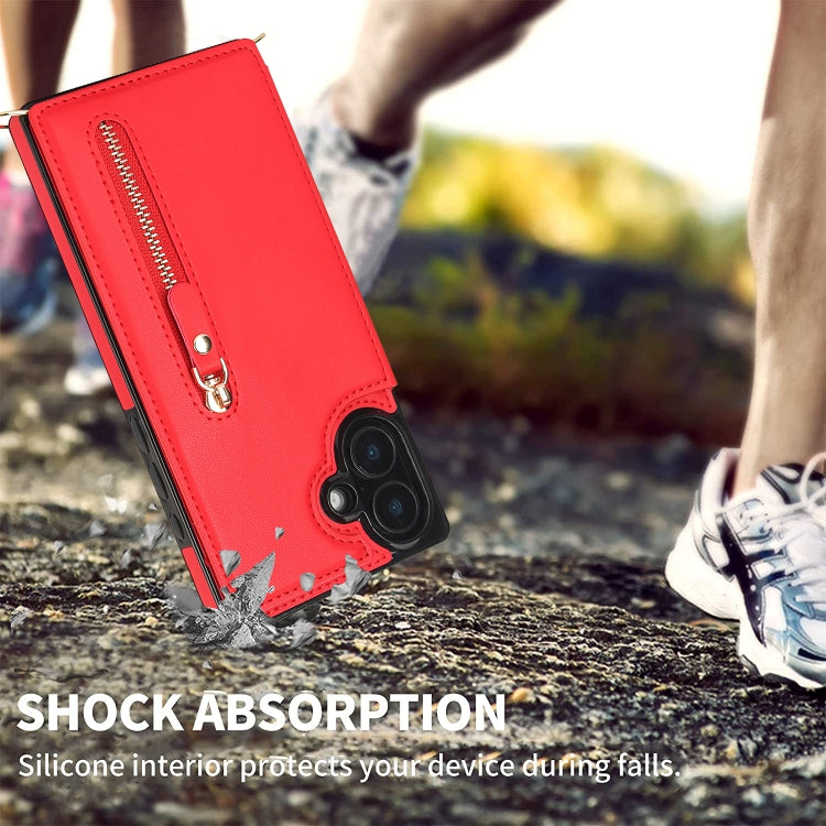 For iPhone 16 Plus Cross-body Zipper Square Phone Case(Red)