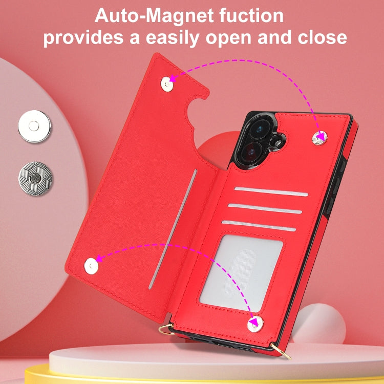 For iPhone 16 Plus Cross-body Zipper Square Phone Case(Red) - free shipping - PMC Jewellery - Order now!