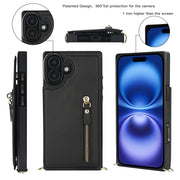 For iPhone 16 Plus Cross-body Zipper Square Phone Case(Black)