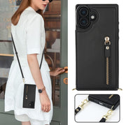 For iPhone 16 Plus Cross-body Zipper Square Phone Case(Black)