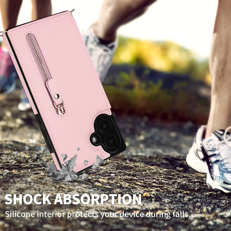 For iPhone 16 Cross-body Zipper Square Phone Case(Pink)