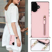 For iPhone 16 Cross-body Zipper Square Phone Case(Pink)