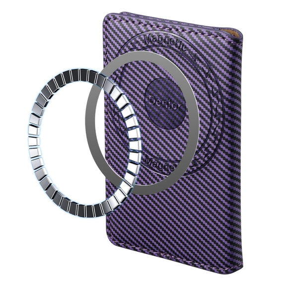 Denior V13 Magsafe Wallet Carbon Fiber Texture Leather Magnetic Card Holder Bag(Purple)