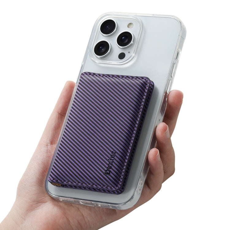 Denior V13 Magsafe Wallet Carbon Fiber Texture Leather Magnetic Card Holder Bag(Purple)