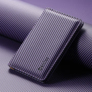 Denior V13 Magsafe Wallet Carbon Fiber Texture Leather Magnetic Card Holder Bag(Purple)