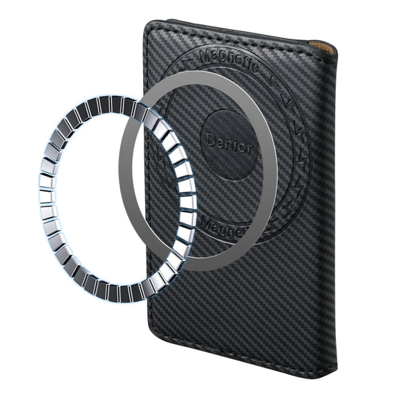 Denior V13 Magsafe Wallet Carbon Fiber Texture Leather Magnetic Card Holder Bag(Black)