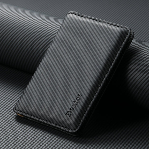 Denior V13 Magsafe Wallet Carbon Fiber Texture Leather Magnetic Card Holder Bag(Black)
