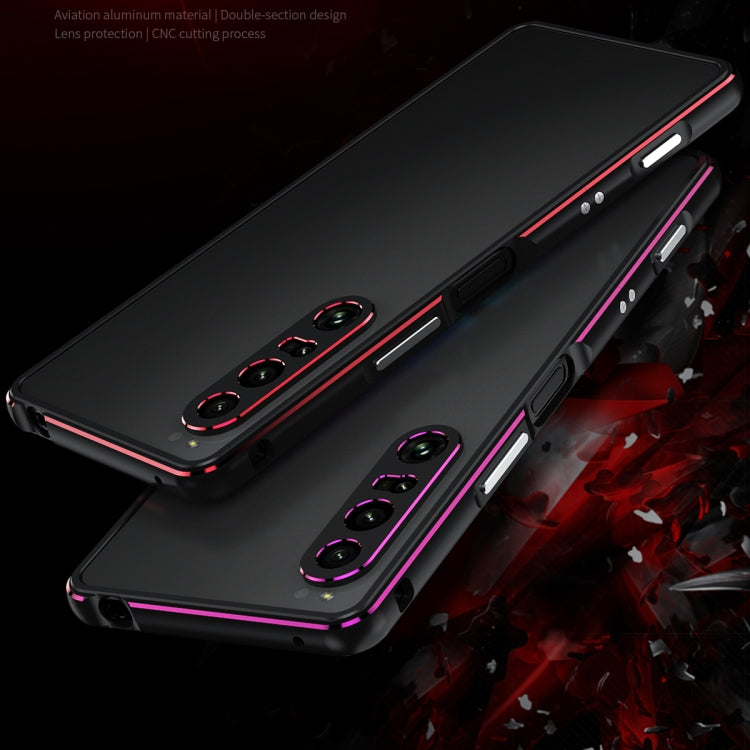 For Sony Xperia 1 VI Aurora Series Lens Protector + Metal Frame Protective Phone Case(Black Purple)