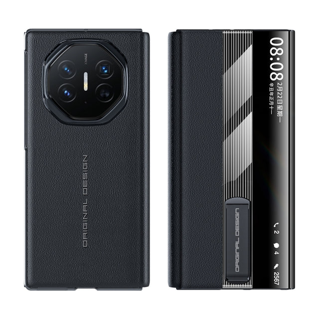 For Huawei Mate XT Ultimate Smart Side View Window Genuine Leather Phone Case(Black)