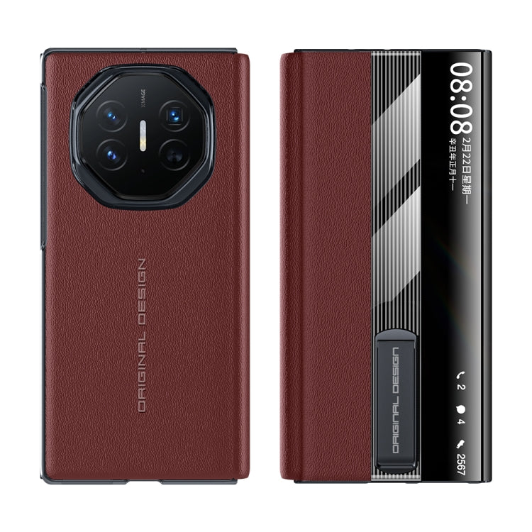For Huawei Mate XT Ultimate Smart Side View Window Genuine Leather Phone Case(Dark Red) - Huawei Cases by PMC TechLife | Online Shopping South Africa | PMC TechLife | Buy Now Pay Later Mobicred