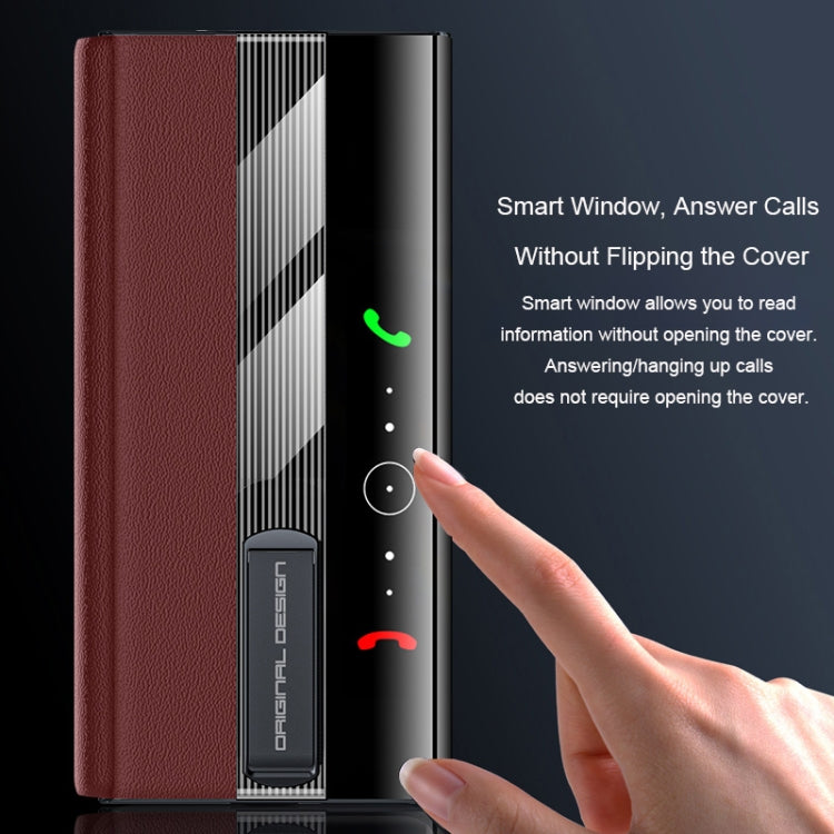 For Huawei Mate XT Ultimate Smart Side View Window Genuine Leather Phone Case(Dark Red)