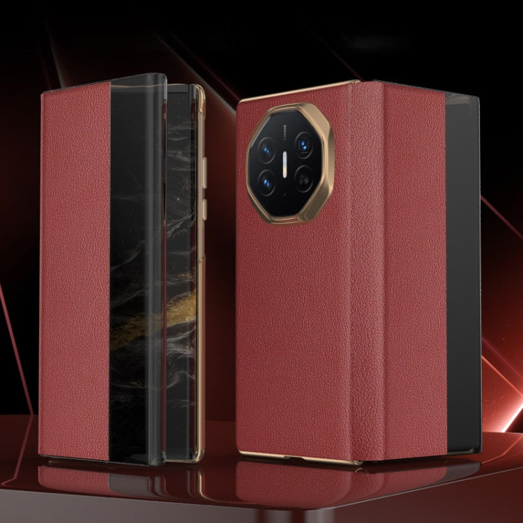 For Huawei Mate XT Ultimate Smart Side View Window Plain Leather Phone Case(Dark Red) - Huawei Cases by PMC TechLife | Online Shopping South Africa | PMC TechLife | Buy Now Pay Later Mobicred