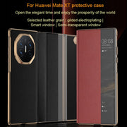 For Huawei Mate XT Ultimate Smart Side View Window Plain Leather Phone Case(Dark Red)