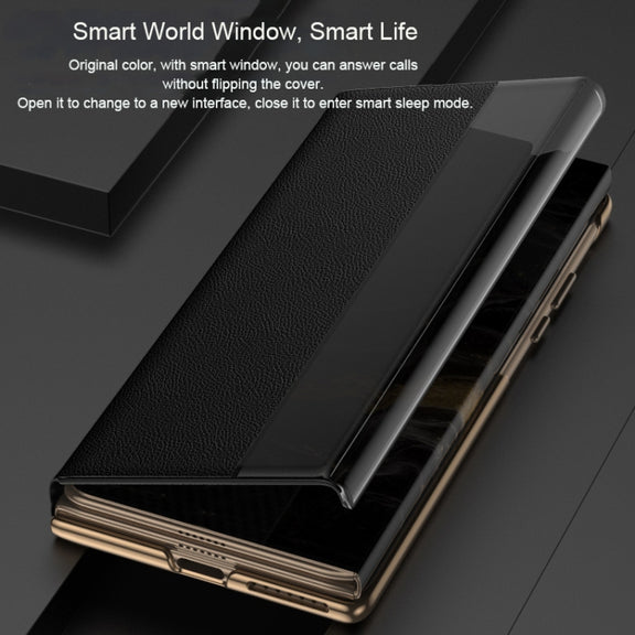 For Huawei Mate XT Ultimate Smart Side View Window Plain Leather Phone Case(Dark Red)