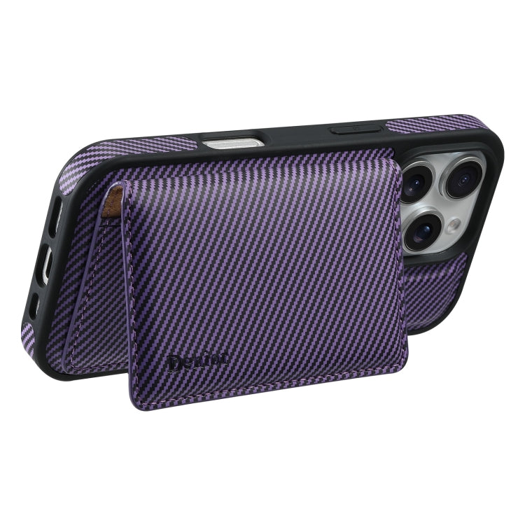 For iPhone 16 Pro Max Denior Carbon Fiber Texture Leather Card Bag MagSafe Phone Case(Purple) - free shipping - PMC Jewellery - Order now!