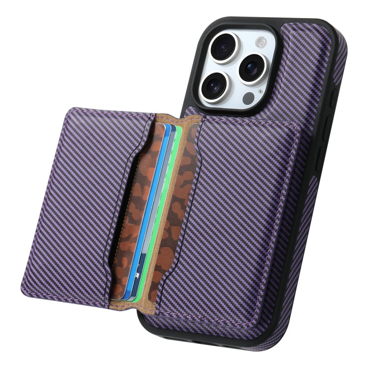 For iPhone 16 Pro Denior Carbon Fiber Texture Leather Card Bag MagSafe Phone Case(Purple) - free shipping - PMC Jewellery - Order now!