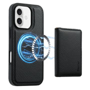 For iPhone 16 Plus Denior Carbon Fiber Texture Leather Card Bag MagSafe Phone Case(Black)