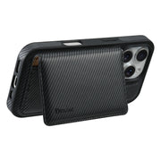 For iPhone 16 Plus Denior Carbon Fiber Texture Leather Card Bag MagSafe Phone Case(Black)