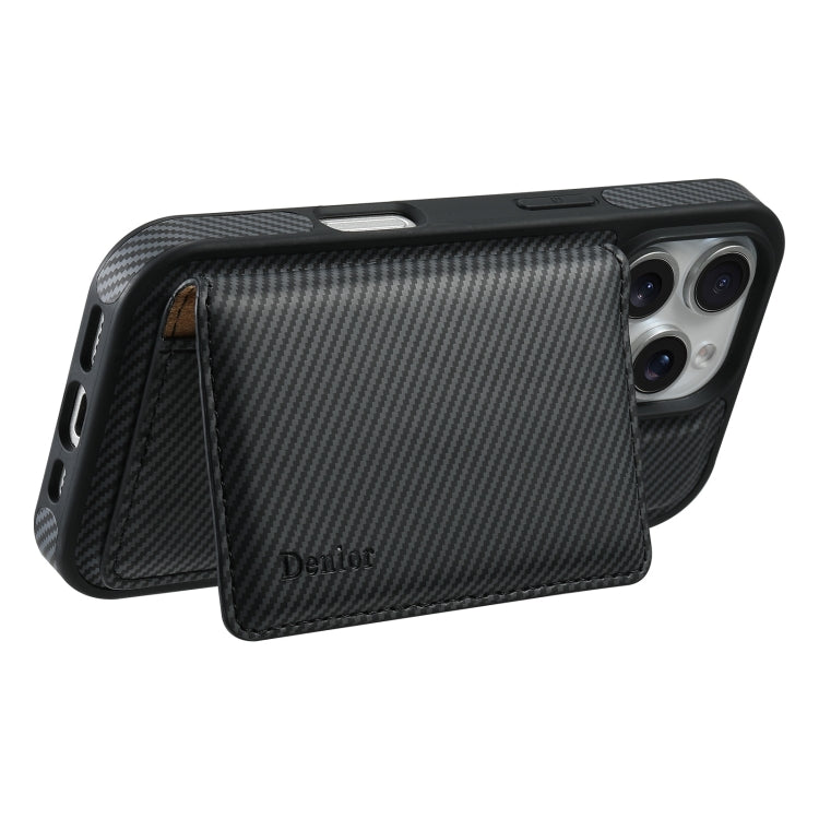 For iPhone 16 Plus Denior Carbon Fiber Texture Leather Card Bag MagSafe Phone Case(Black)