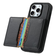 For iPhone 16 Plus Denior Carbon Fiber Texture Leather Card Bag MagSafe Phone Case(Black)