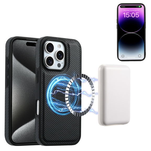 For iPhone 16 Plus Denior Carbon Fiber Texture Leather Card Bag MagSafe Phone Case(Black)