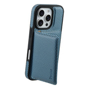 For iPhone 16 Plus Denior Carbon Fiber Texture Leather Card Bag MagSafe Phone Case(Blue)