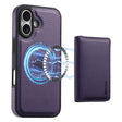 For iPhone 16 Plus Denior Carbon Fiber Texture Leather Card Bag MagSafe Phone Case(Purple) - iPhone 16 Plus Cases by Denior | Online Shopping South Africa | PMC TechLife | Buy Now Pay Later Mobicred