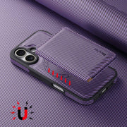 For iPhone 16 Plus Denior Carbon Fiber Texture Leather Card Bag MagSafe Phone Case(Purple)