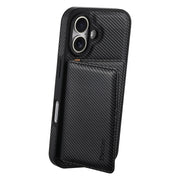For iPhone 16 Denior Carbon Fiber Texture Leather Card Bag MagSafe Phone Case(Black)