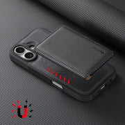 For iPhone 16 Denior Carbon Fiber Texture Leather Card Bag MagSafe Phone Case(Black)