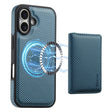 For iPhone 16 Denior Carbon Fiber Texture Leather Card Bag MagSafe Phone Case(Blue) - iPhone 16 Cases by Denior | Online Shopping South Africa | PMC TechLife | Buy Now Pay Later Mobicred