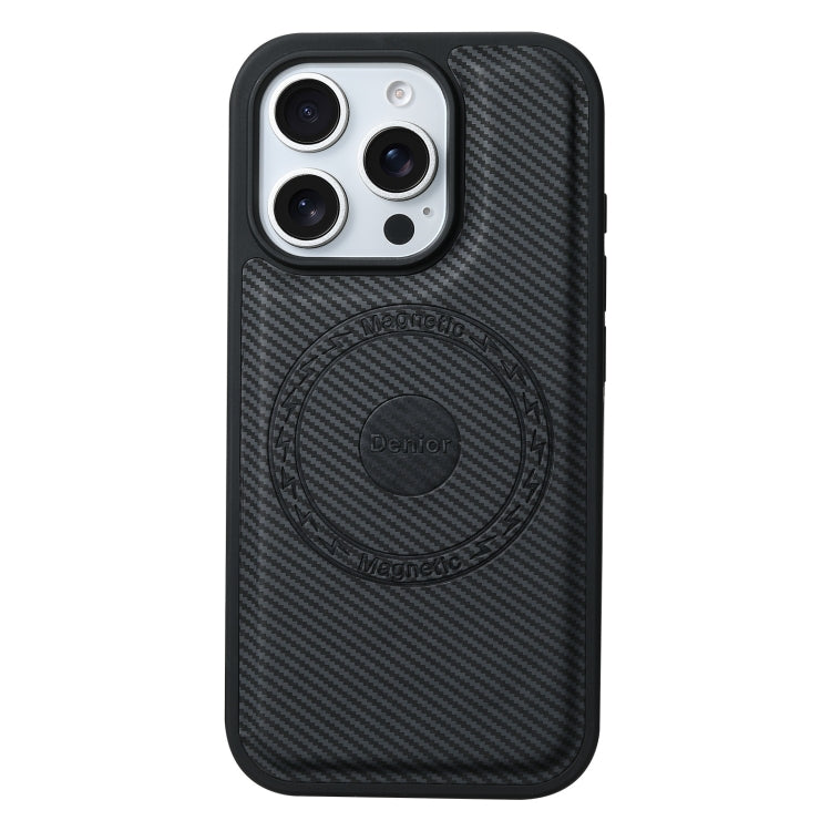 For iPhone 16 Pro Max Denior Carbon Fiber Texture Leather MagSafe Phone Case(Black)