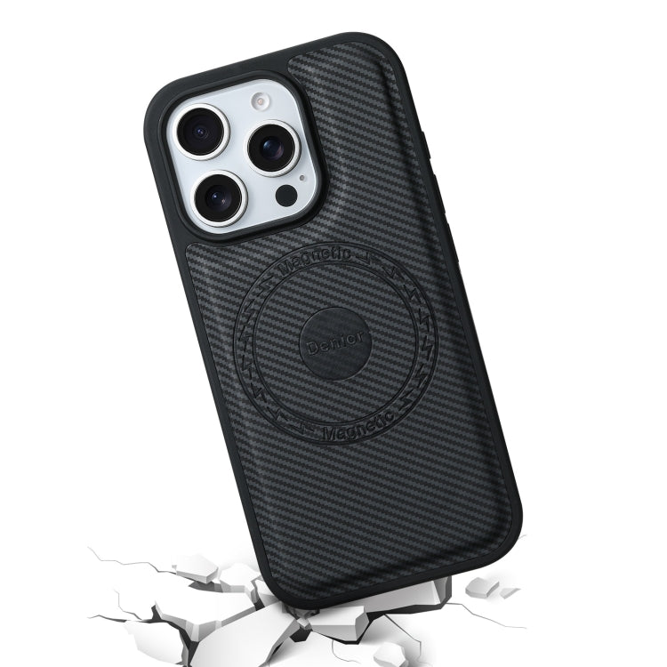 For iPhone 16 Pro Max Denior Carbon Fiber Texture Leather MagSafe Phone Case(Black)