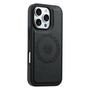 For iPhone 16 Pro Denior Carbon Fiber Texture Leather MagSafe Phone Case(Black)