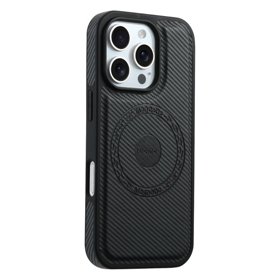 For iPhone 16 Pro Denior Carbon Fiber Texture Leather MagSafe Phone Case(Black)