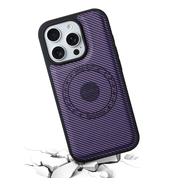 For iPhone 16 Pro Denior Carbon Fiber Texture Leather MagSafe Phone Case(Purple)