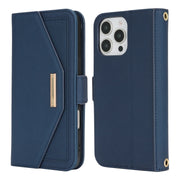 For iPhone 16 Pro Max Cross Texture Crossbody Lanyard Leather Phone Case(Blue)