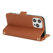 For iPhone 16 Pro Cross Texture Crossbody Lanyard Leather Phone Case(Brown)