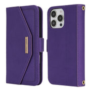 For iPhone 16 Pro Cross Texture Crossbody Lanyard Leather Phone Case(Purple)