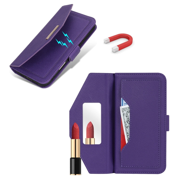 For iPhone 16 Pro Cross Texture Crossbody Lanyard Leather Phone Case(Purple)