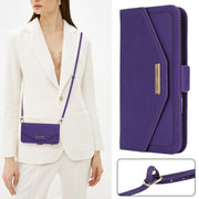 For iPhone 16 Pro Cross Texture Crossbody Lanyard Leather Phone Case(Purple)